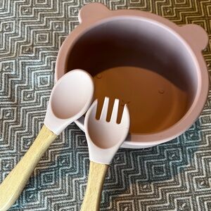 Silicone Baby Bowl and Utensil Set - Pink